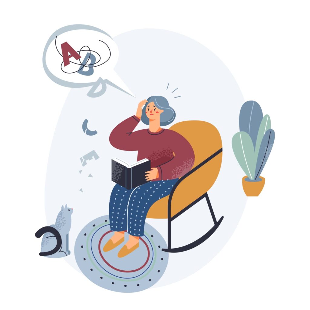 elderly woman struggling with words