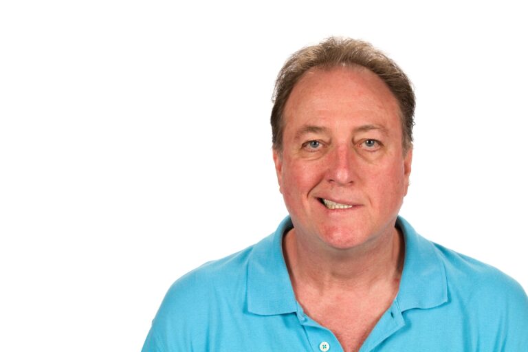 Mature man with Bell's palsy paralysis of facial the nerve.