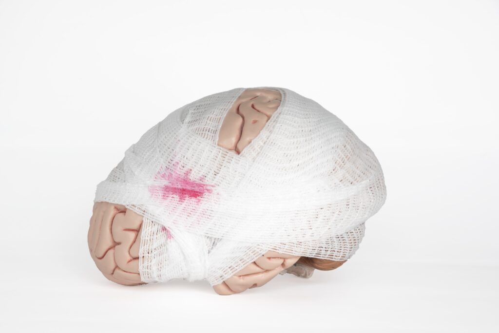 damaged brain wrapped in bandages