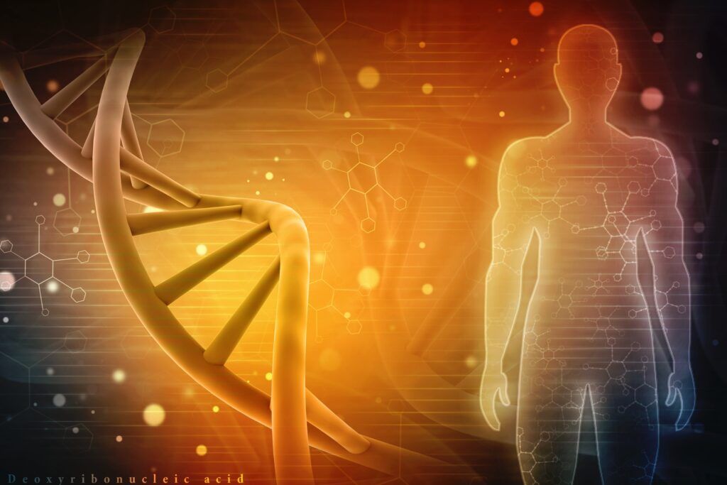 DNA helix beside silhouette of a person
