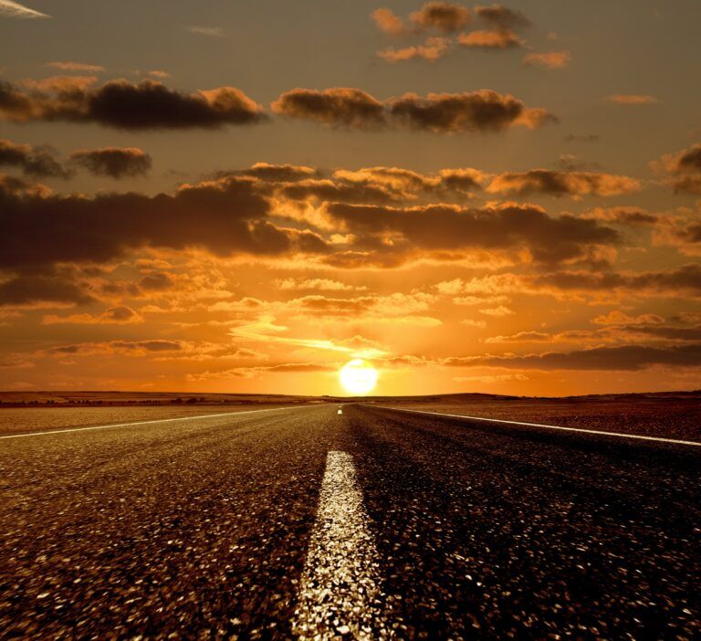 Road ahead and the sunset