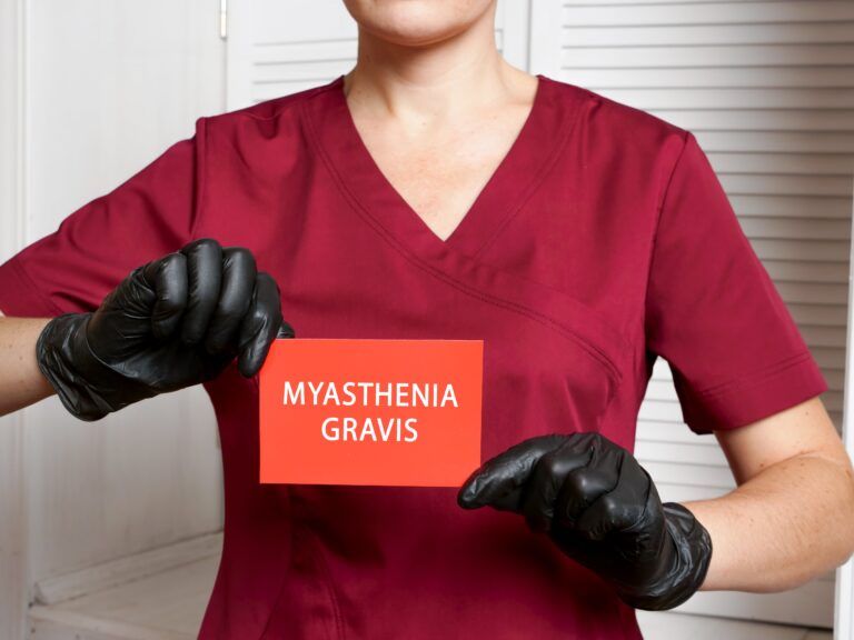 Medical concept meaning MYASTHENIA GRAVIS with inscription on the sheet.
